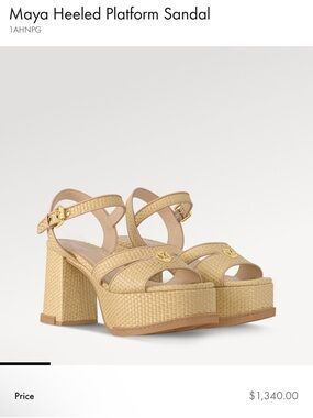 Louis Vuitton Beige Woven Platform Sandal with Gold Accents